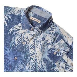 Tommy Bahama IslandZone Palm Print Shirt Linen Blend‎ Long Sleeve Blue Men's M